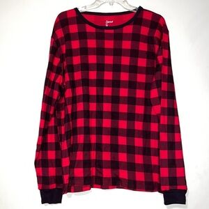 Leveret red and black plaid mens large round neck pajama top long sleeve new NWT